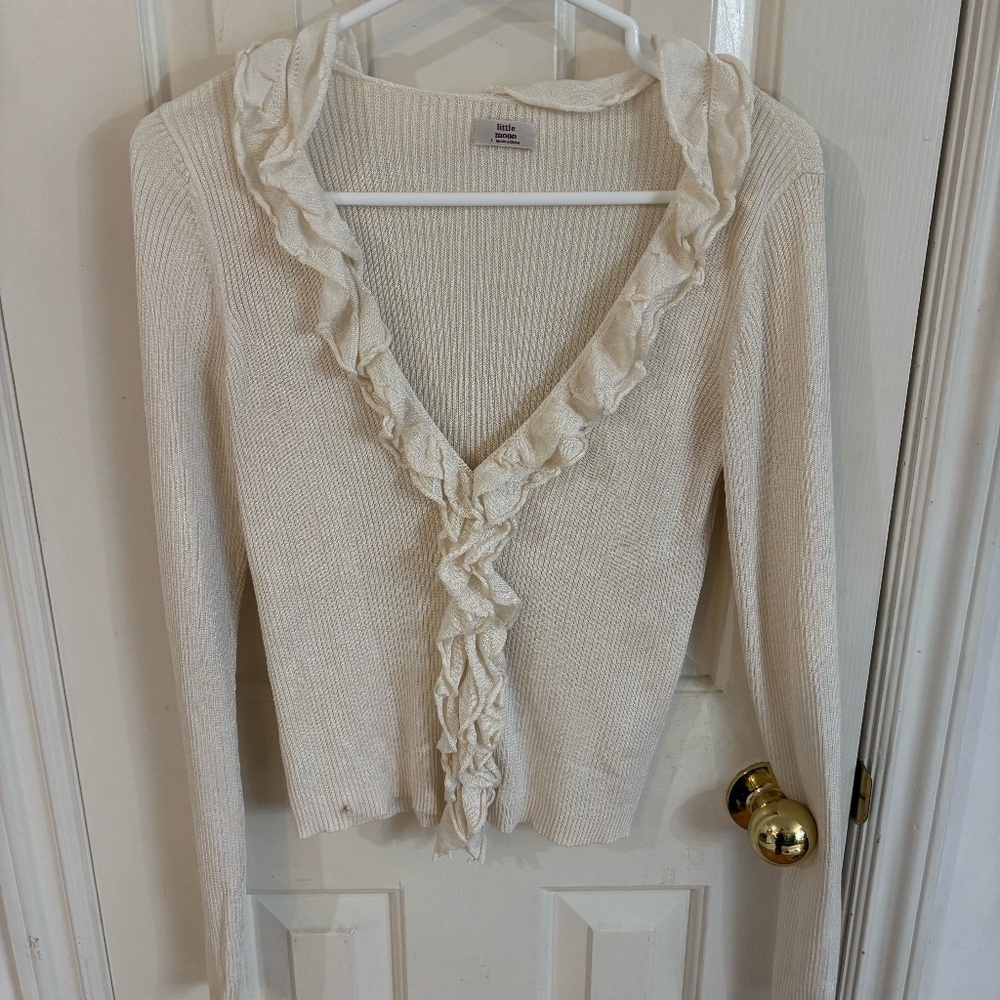 Little Moon - Aritzia button up sweater with frill *read description